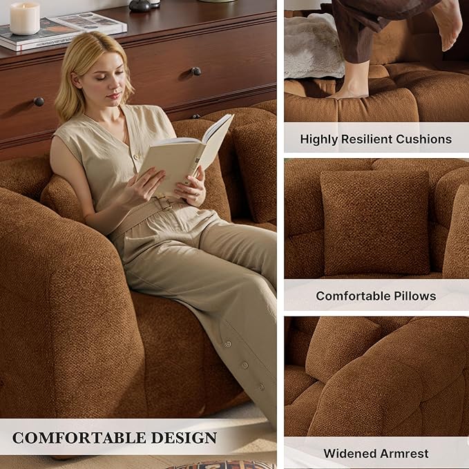 Nalupatio Modern Boneless Couch Cloud Modular Sectional Sofa with L Shaped Chaise Upholstered Comfy Chenille Couch Bed No Assembly Required (107 Brown)