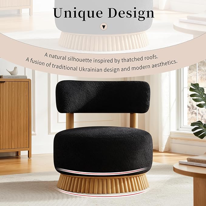 Christopher Knight Home Eloise Modern Accent Chair for Living Room Boucle Upholstered Single Lounge Sofa Chair with Wooden Frame Comfy Reading Chair for Bedroom Black+Natural