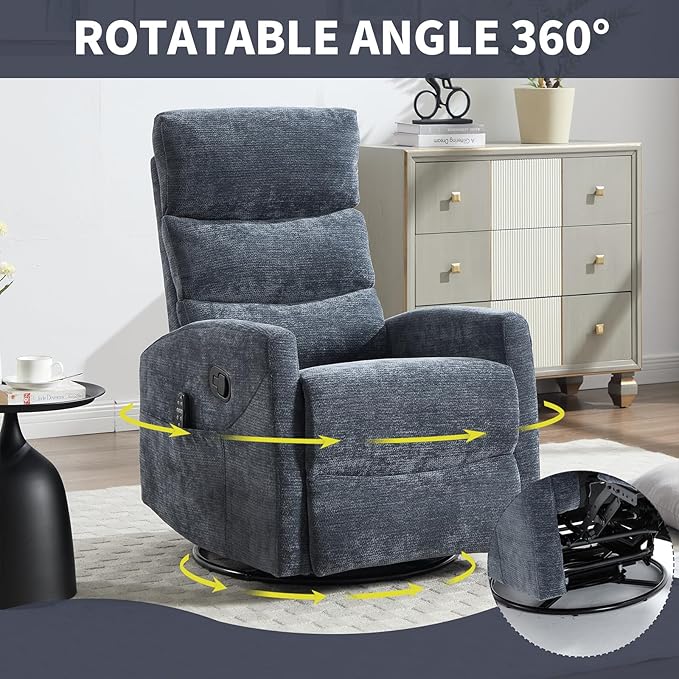 Massage Chair Recliner with Heat Swivel Rocking Chair Recliner with High Back Manual Lazy Boy Recliners for AdultsSmall Recliner Chair for Small Spaces Living Room Bedroom Fabric (Blue2)