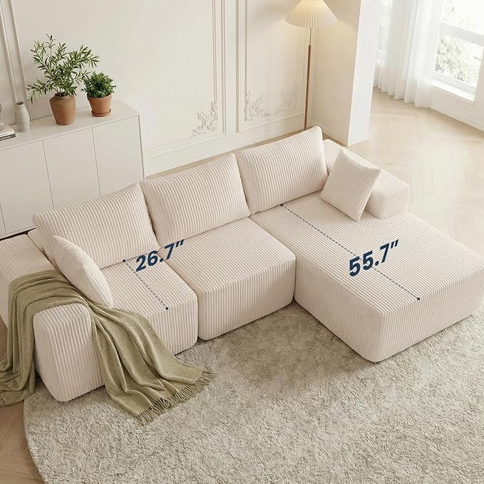 DUMOS 108” Modular Sectional Sofa Cloud Sectional Couch with Deep Seat Modern Modular L-Shape Sofa Couch with ChaiseUpholstered Boneless Couches for Living Room Bedroom (BeigeRight Facing Chaise)
