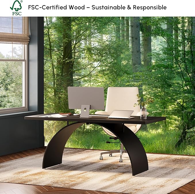 homary 70.9 Industrial Executive Desk Black Top Desk Modern Home Desk with Arched Design Legs for Study Office Home Office