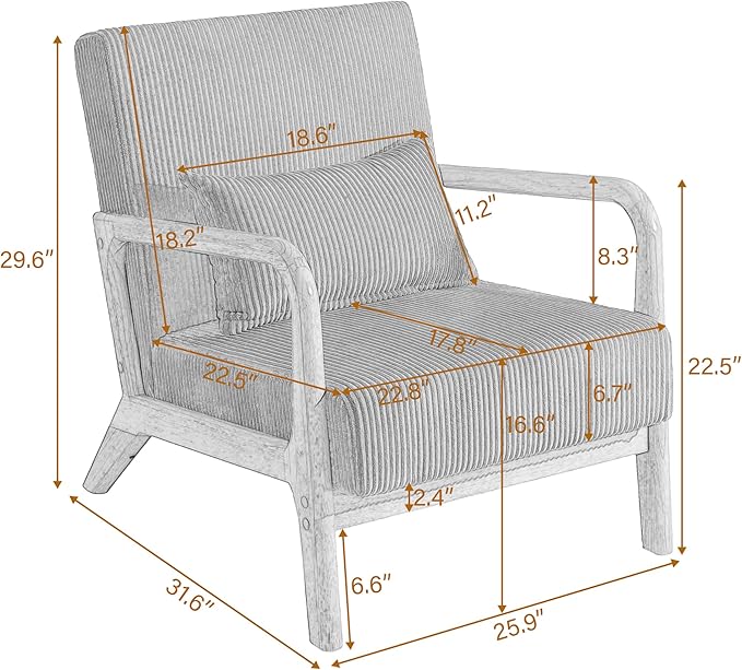 Accent Chair Mid Century Modern Armchair with Pillow Upholstered Lounge Sofa Reading Side Chair for Living Room Bedroom