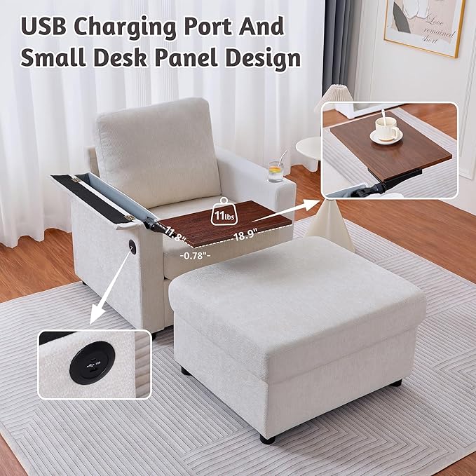 34.25 Accent Chairs with Storage Ottoman Set Upholstered Living Room Chairs for Reading Chair with Chaise Lounge Chairs Indoor Comfortable Armchair for Bedroom (Beige 34.25)