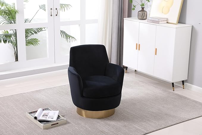 Set of 2 Swivel Accent Chair Modern Velvet American Design Swivel Round Barrel Chairs Upholstered Cozy Style for Living Room Bedroom Home Office (Velvet Black 2-Pack)