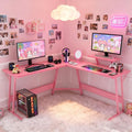 Dkelincs L Shaped Gaming Desk 51 Inch Computer Corner Desk Home Office Desks PC Gaming Table with Monitor Riser Stand for Home Office Writing Workstation Pink