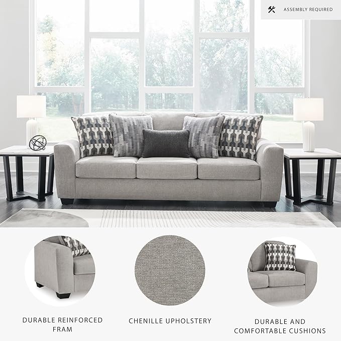 Signature Design by Ashley Avenal Park Casual Sofa with 5 Toss Pillows Light Gray
