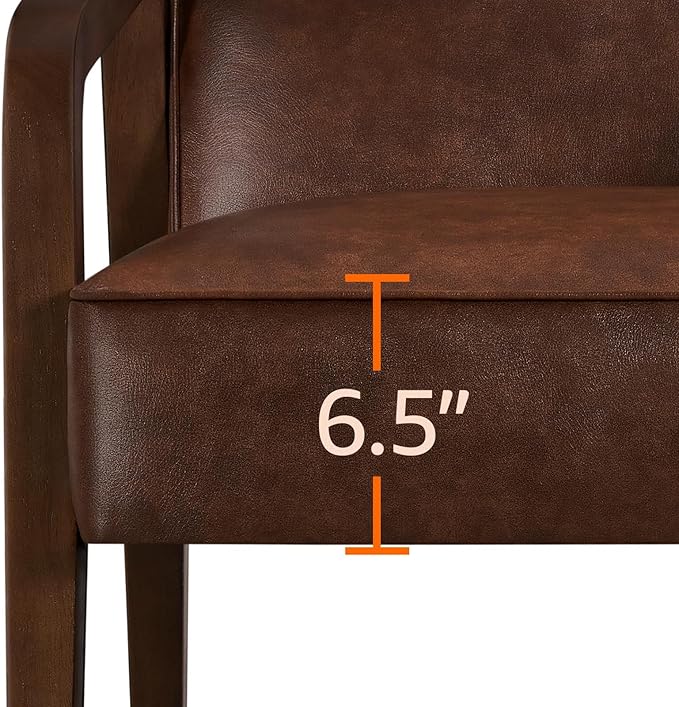 Yaheetech PU Leather Accent Chair Mid-Century Modern Barrel Chair with Wooden Frame and Soft Thick Padded for Living Room Bedroom Home Office Dark Brown