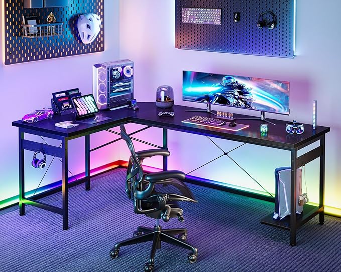 Coleshome 66 L Shaped Gaming Desk Corner Computer Desk Sturdy Home Office Computer Table Writing Desk Larger Gaming Desk Workstation Black