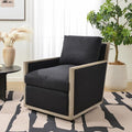 KINWELL 27 Wide Oak Wood Frame Performance Fabric Swivel Armchair No Assembly Down Fill Upholstered Swivel Barrel Chair with Removable Pillow Back for Living Room Bedroom (Black)