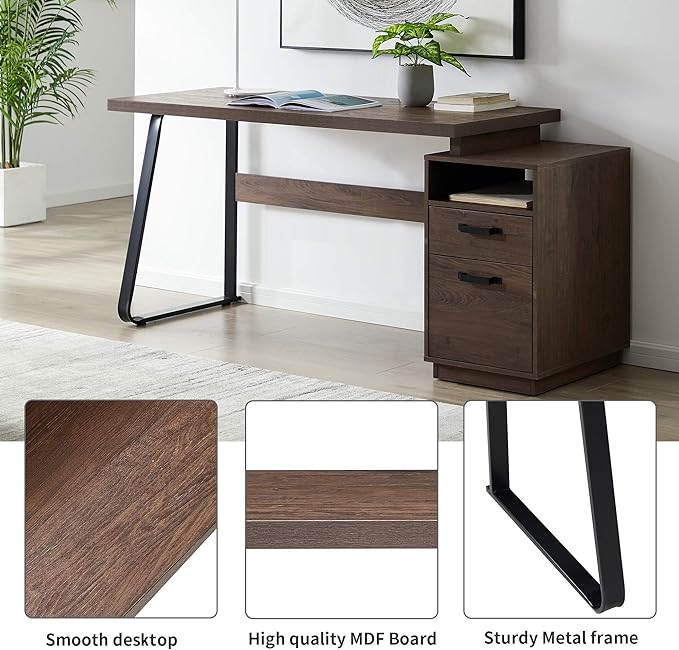 Home Office Computer Desk with DrawersHanging Letter Size Files 65 inch Writing Study Table with Drawers