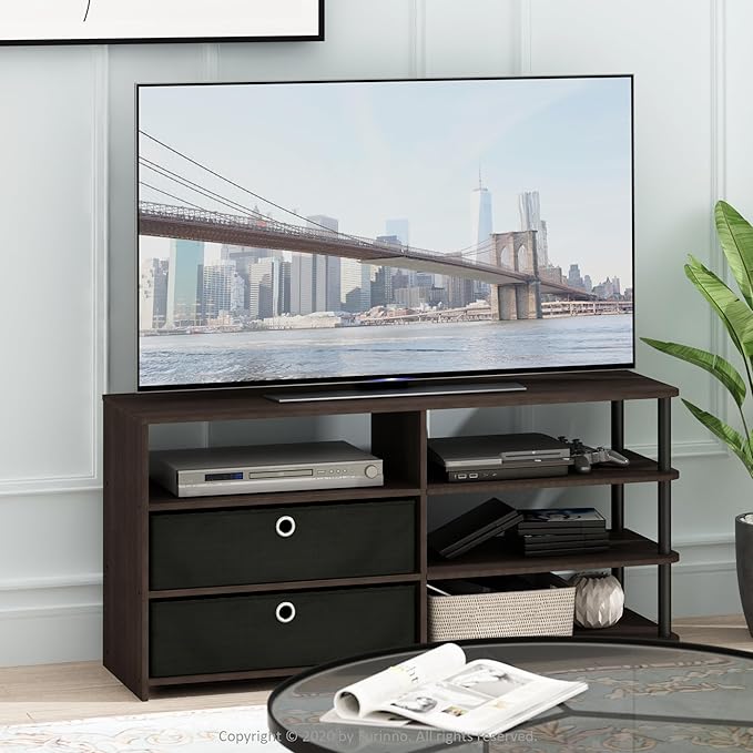 Furinno JAYA Simple Design TV Stand for up to 55-Inch with Bins Walnut