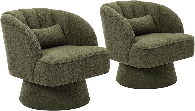 Swivel Accent Chair with Armrest Modern 360 Degree Swivel Round Lounge Chair with Curve Back and Cushion Comfy Upholstered Armchair Single Sofa for Living Room Bedroom Reading Room Green 2PCS