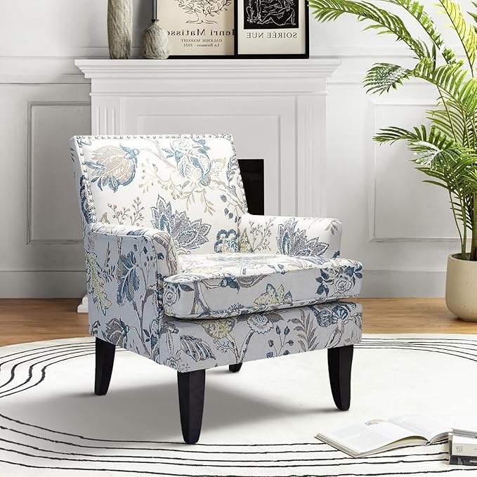 High Back Accent Arms Chair Modern Accent Chair with Wooden Legs Reading Chair with Padded Armrest and Comfortable Cushioned Seat for Living Room Bedroom