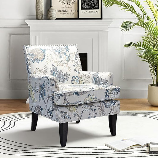 High Back Accent Arms Chair Modern Accent Chair with Wooden Legs Reading Chair with Padded Armrest and Comfortable Cushioned Seat for Living Room Bedroom