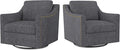 Swivel Accent Chair Set of 2 Modern Comfy Linen Upholstered Barrel Armchair with Nailhead Decor and Metal Base Soft Oversized Round Chair for Living Room Bedroom Club (2 Dark Grey)