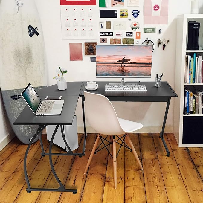 ZenStyle L-Shape 58.1in Corner Computer Desk Home Office PC Laptop Table Multipurpose Gaming Workstation with Solid Steel Frame/Waterproof Desktop