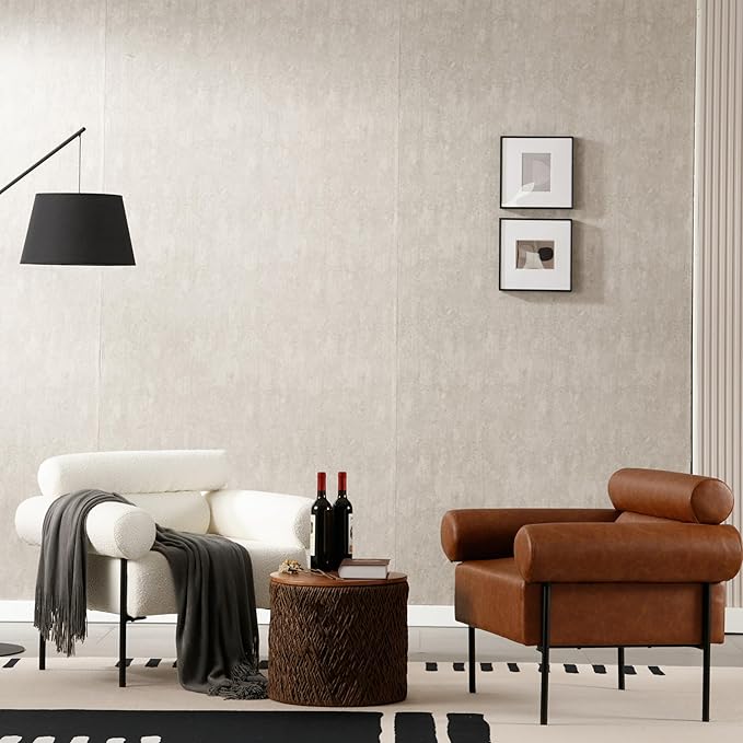 Modern Accent Chair Boucle Sofa Accent Chair for Living Room Upholstered Sherpa Mid-Century Modern Armchair Oversized Reading Chair with Channel Tufted for Bedroom Office White
