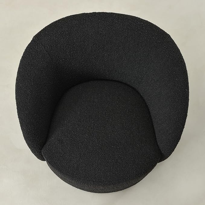 KINWELL 34 Boucle Swivel Barrel Chair with 18 Round Ottoman Set Fully Assembled Set of Sherpa Accent Chair and Footrest Modern Comfy Armchair and Footstool for Living Room and Bedroom Black