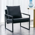 PU Leather Accent Arm Chair Mid Century Modern Upholstered Armchair with Metal Frame Extra-Thick Padded Backrest and Seat Cushion Sofa Chairs for Living Room (Black PU Leather + Metal Frame + Foam)