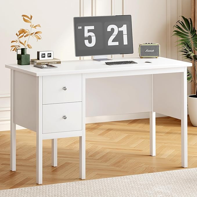BHG Computer Desk with DrawersModern White Home Office Desk with Storage Filing Cabinet Vanity Desk Makeup Dressing Table for BedroomSmall Writing Table PC Desks for Study(White 43.3)