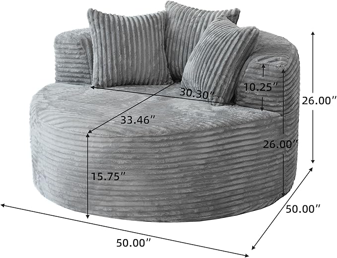JACH Oversized Boneless Sofa Chair Comfy Corduroy Lounge Chairs Modern Deep Seat Lazy Chaise Lounge Chair for Living Room Movie Room Game Room Small Space No Assembly Required (Light Grey)