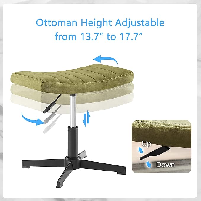 Art Leon Criss Cross Chair - with Ottoman and Pillow Armless Office Desk Chair No Wheels Modern Swivel Height Adjustable Mid Back Wide Seat Computer Task Vanity Chair for Home Office Green