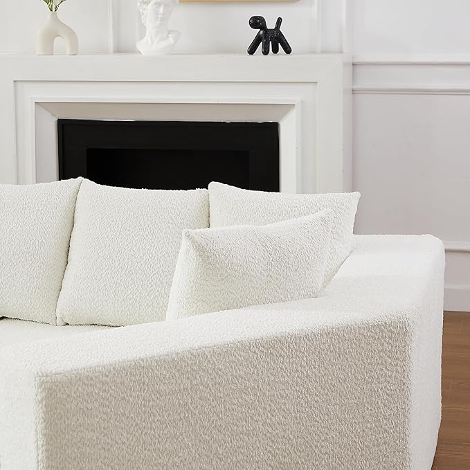 KEIKI 151.6 Extra Large L-Shaped Sofa Chenille Sectional Cloud Couch with 11 Pillows Curved Boneless Sofa for Living Room Guest Bedroom Beige