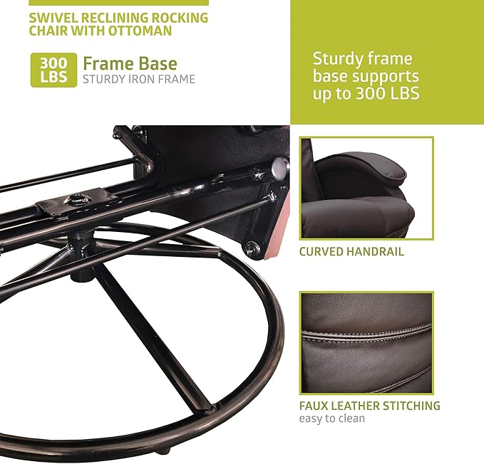 Pearington Recliner Chair with Ottoman Leather Espresso 33.07D x 28.54W x 43.3H in