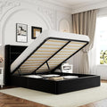 Allewie Full Size Velvet Lift Up Storage Bed Modern Wingback Headboard Hydraulic Support No Box Spring Needed Black