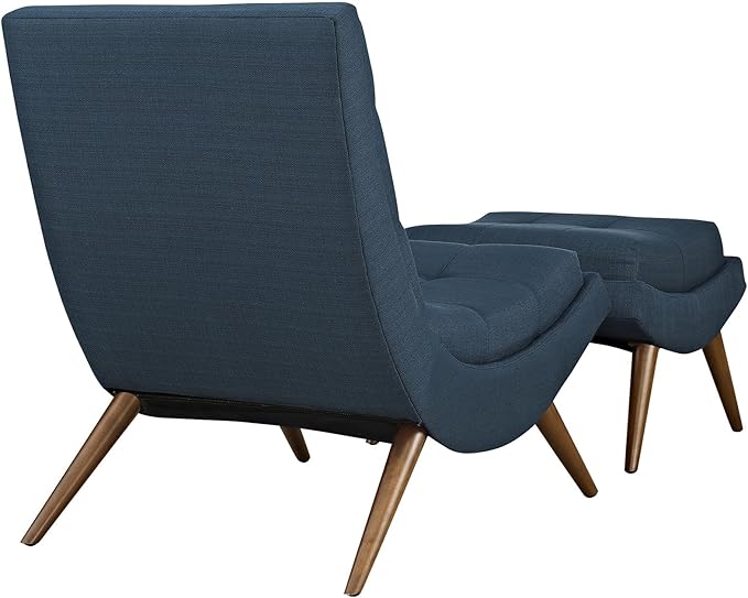 Modway Ramp Fabric Upholstered Lounge and Ottoman 2-Piece Set in Azure