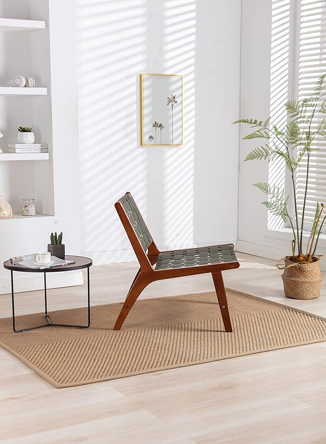 Solid Wood Frame Chair with White Faux Wool Modern Accent Chair Lounge Chair for Living Room