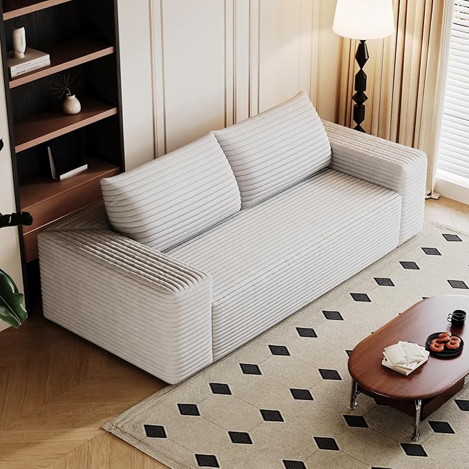 71 Loveseat Sofa in a BoxPlush Corduroy Fabric Deep Seat CouchNo Assembly RequiredSpace-Saving DesignComfy Seater Sofa for Living Room Apartment Bedroom &amp OfficeModernWhite