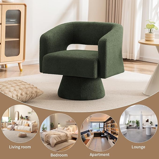ClinQ Swivel Barrel Accent Chair Oversized Teddy Upholstered Round Swivel Chairs Set of 4 Modern Luxury 360° Living Room Vanity Chair for Bedroom Office&ampLiving Room Green