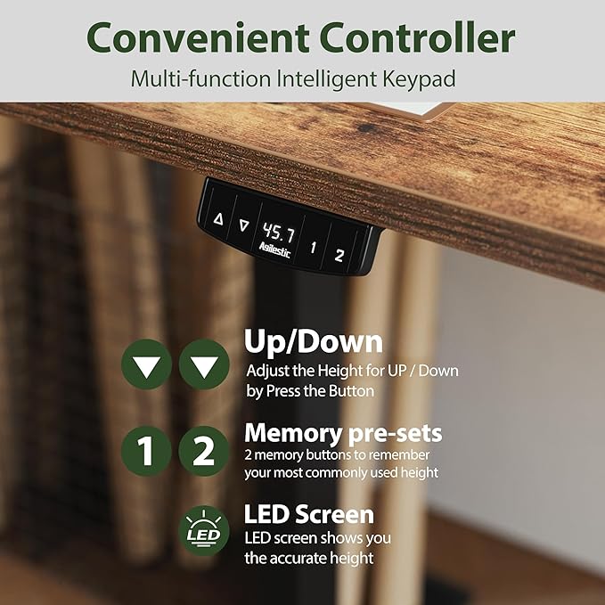 Agilestic Height Adjustable Desk with Keyboard Tray 55 x 24 Inches Electric Standing Desk with Memory Preset Stand up Computer Table Lightweight Board Dark Brown