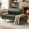 55 Faux Leather Upholstered Sofa Entryway Ottoman Modern End of Bed Bench with Side Table 360-degree Swivel Tray Couch Window Bench with Metal Legs for Bedroom Living Room (Green)