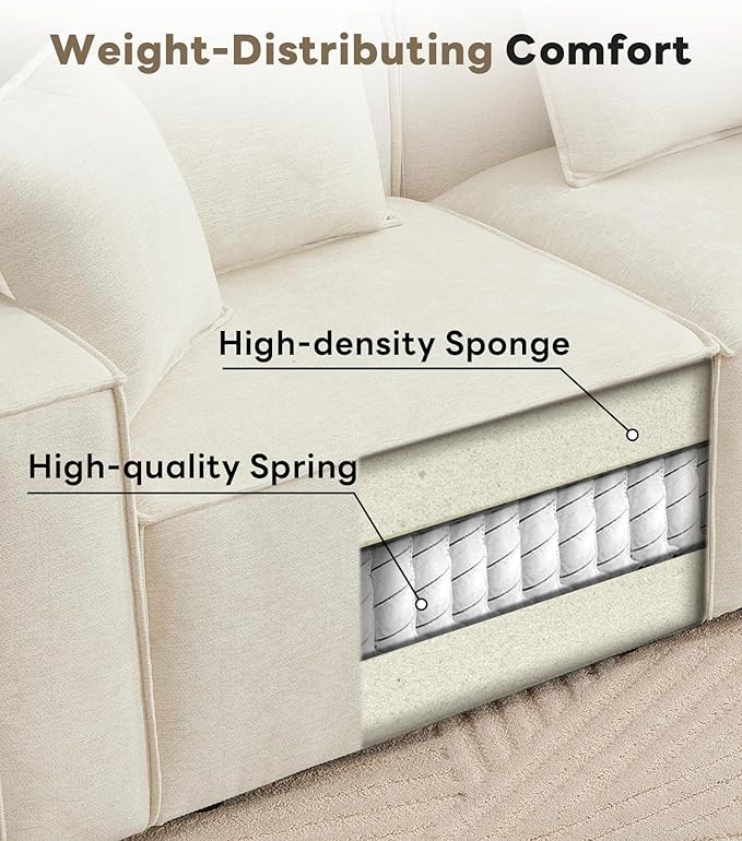 Tbfit Modular Sectional Sofa Set Chenille Cloud Couch with Wide Armrests &amp 8 Pillows Deep Seat Couches for Living Room 6-Seater Beige