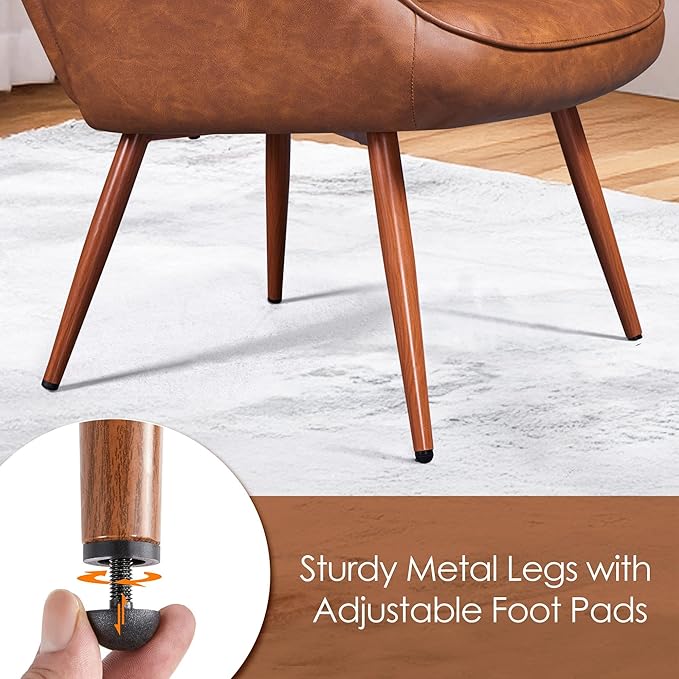 Yaheetech Accent Chairs Large PU Leather High-Back Chair w/Metal Legs Pottery Barn Style Living Room Chairs for Bedroom/Home Office Brown Set of 2