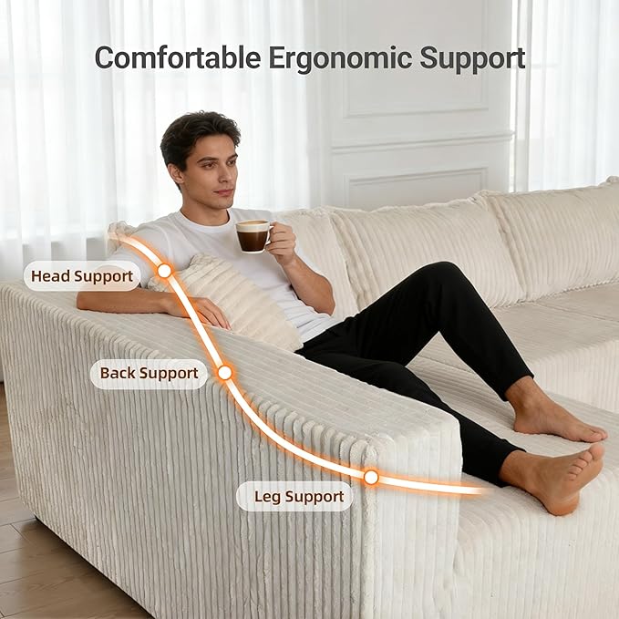 128 U-Shaped Modular Sofa Modern Cloud Couch with Double Chaise Sectional Boneless Couch with Pillows Deep Seat Sofa for Living Room Bedroom No Assembly Required Khaki