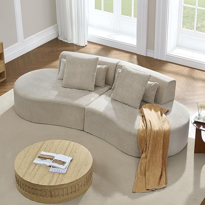 CHITA Curved Sectional Sofa with Lumbar Pillows Modular Cloud Boneless Couch with 2 Throw Pillows Modern Comfy Chenille Loveseat for Living Room Bedroom Office No Assembly Required Pearl Gray