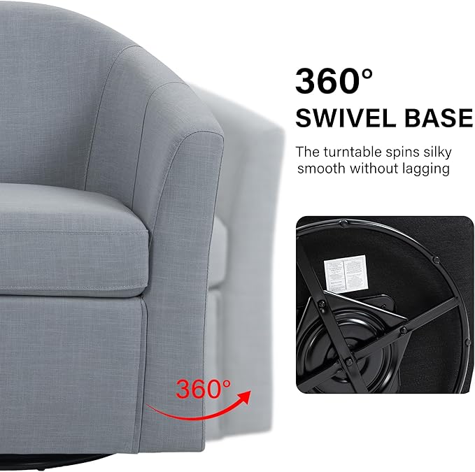 Swivel Accent Chair Armchair Modern Round Single Sofa Seating Comfy Reading Barrel Chairs for Living Room Bedroom (Light Grey Set of 1)
