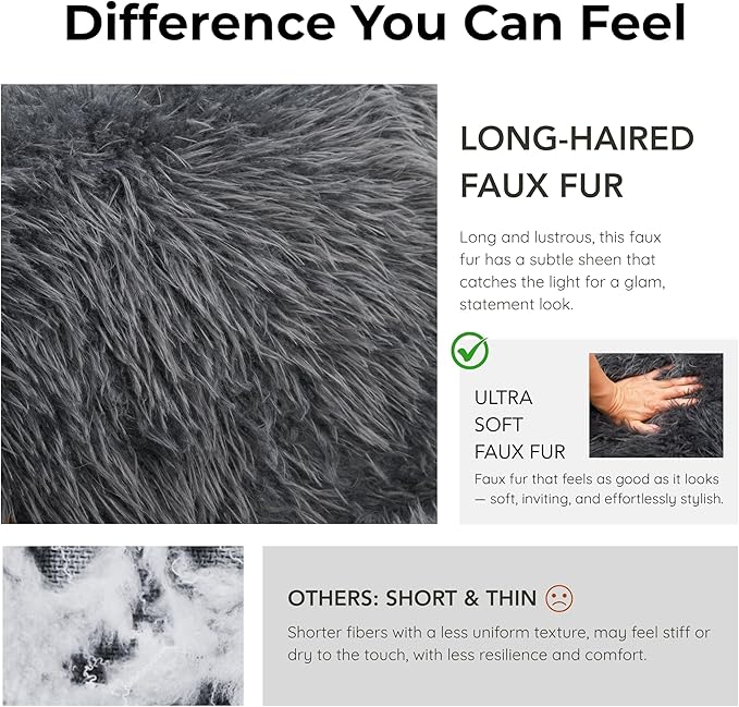 Furniture of America Ramos Modern Accent Chair with Ultra Soft Faux Fur Long-Haired Accent Sofa Tight Seat and Back Single Couch Fluffy Living Room Seating No Assembly Needed Charcoal Gray