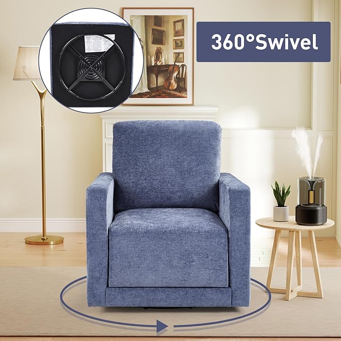 Bonzy Home 360 Degree Swivel Accent Chair with Hidden Storage Space Soft Chenille Modern Arm Chair for Living Room and Bedroom Blue