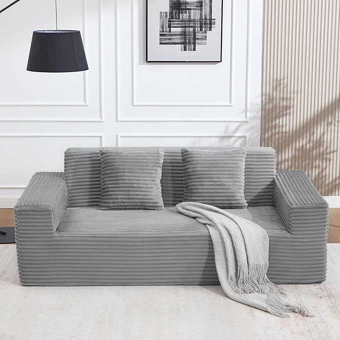 76 Cloud Loveseat Sofa Plush Corduroy Fabric 2 Seater Boneless couches Modern Small Couch for Living Room Comfy Deep Seat Sofa Apartment Office Small Spaces Light Grey