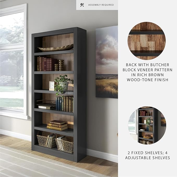 Signature Design by Ashley Wildenauer Casual 75 Bookcase with Adjustable Shelves Black &amp Light Brown