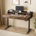 Standing Desk with 3 Drawers 47.2 x 26 Inches Height Adjustable Desk with Monitor Shelf Electric Stand Up Table with Storage for Home and Office Black Walnut
