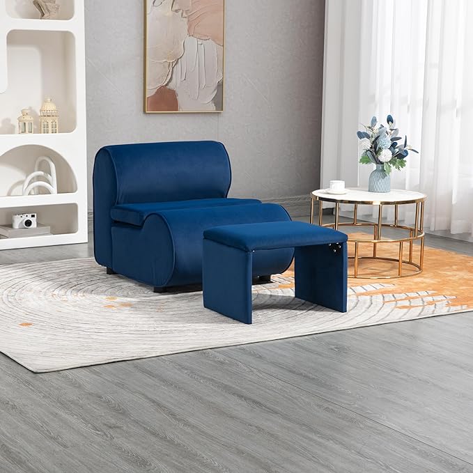 House Hold Accent Chair with Ottoman Cushioned deep seat no armrest Accent Single Lazy Chair for Living Room
