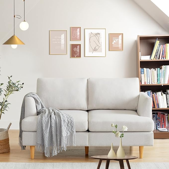 Loveseat Mid Century Modern 65 Small Couches for Small Spaces Love Seat with 2-3 Seat Upholstered Cushion Sofa for Bedroom &amp Living Room Apartment Beige