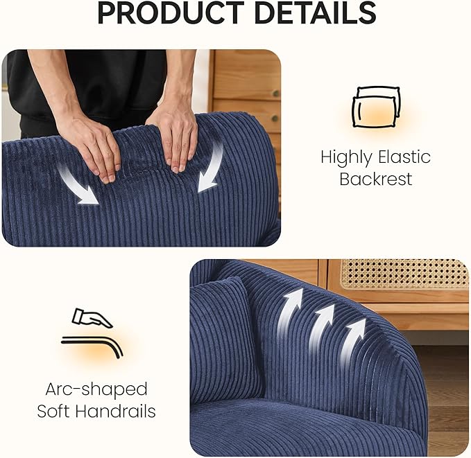 Modern Accent Chair Comfy Upholstered Corduroy Armchair Stylish Lounge Reading Chair for Living Room Bedroom Blue