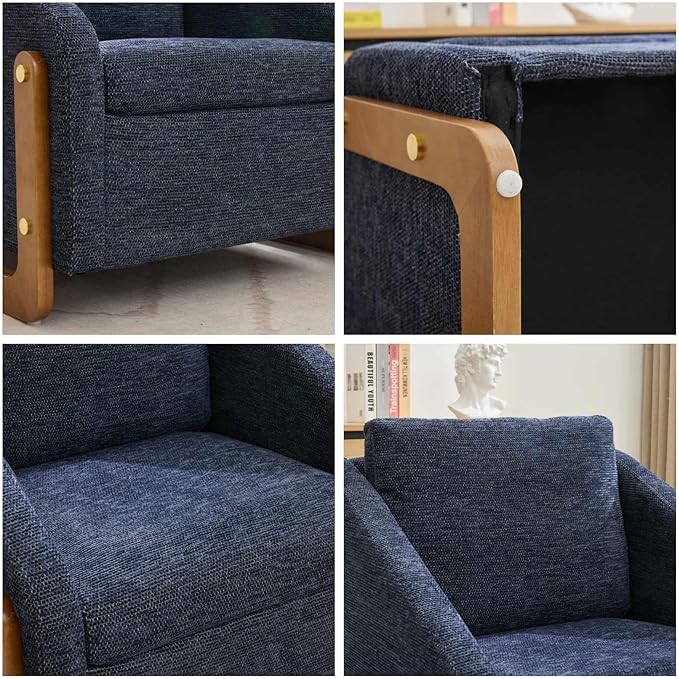 Chenille Accent ChairSingle Sofa Chair with Tilted ArmrestCozy Reading Chair for BedroomLiving Room Chair with Cushioned Backrest and Seat Holds up to 250lbs (Blue)