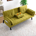 70 Convertible Sofa Bed Modern Futon CouchAdjustable Backrest Cotton Linen with Cup Holders and 2 Throw Pillows Sleeper Sofa for Living Room Apartment Small Space (Green)